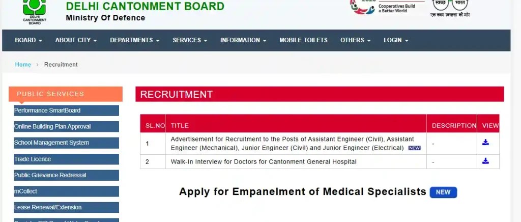 Apply Option for Delhi Cantonment Board Recruitment 2026