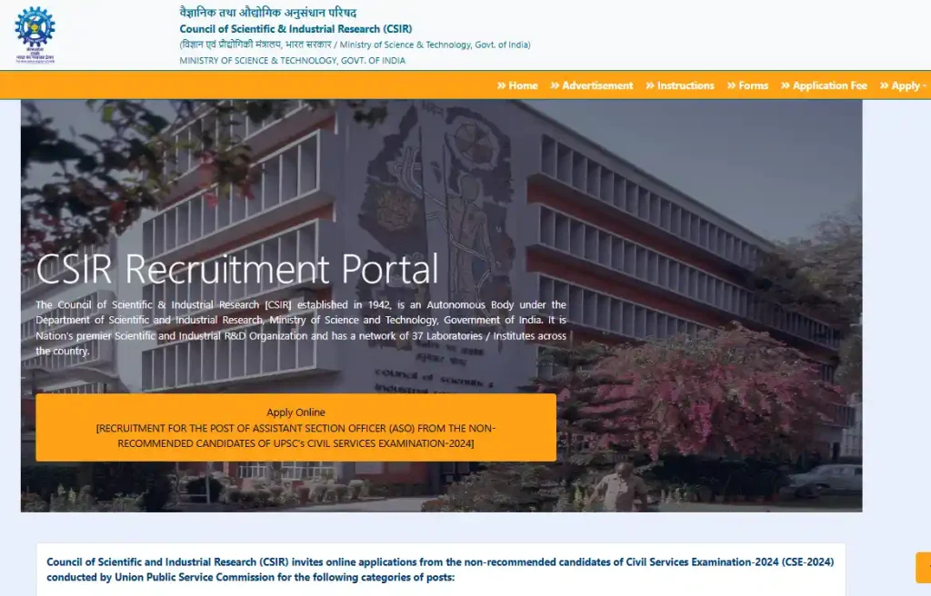 Applu option for CSIR ASO Recruitment 2026