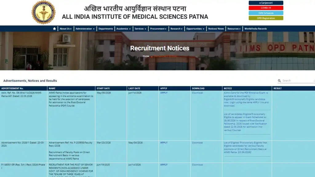 Apply option for AIIMS Patna Senior Resident Recruitment 2026