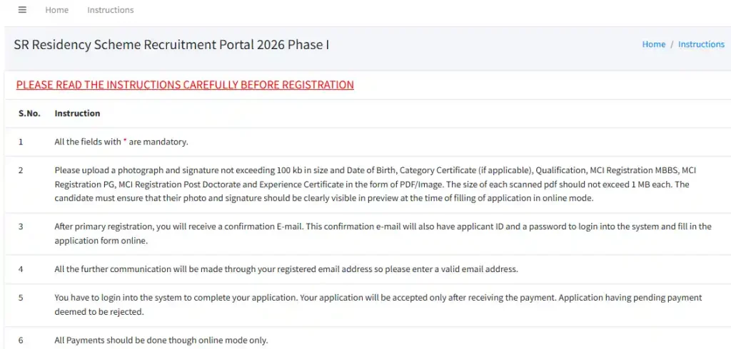 Instruction for AIIMS Patna Senior Resident Recruitment 2026 registration