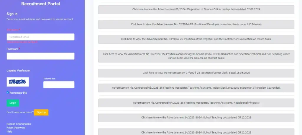 https://bhunt.samarth.edu.in/ homepage and Login frm image for BHU Non-Teaching Recruitment 2026