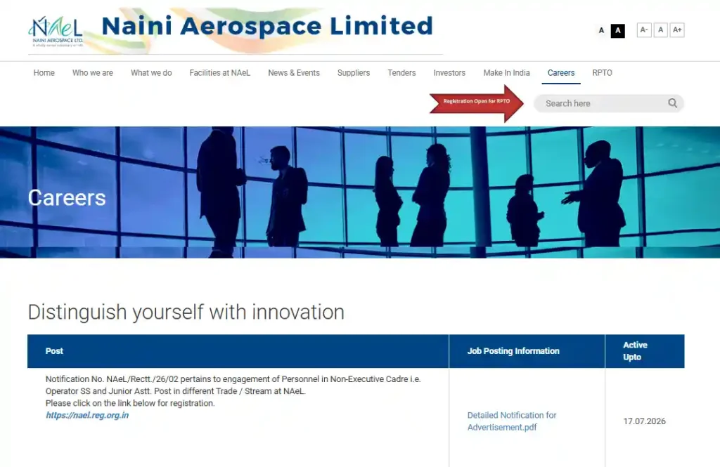 new portal website link for NAeL Non-Executive Recruitment 2026