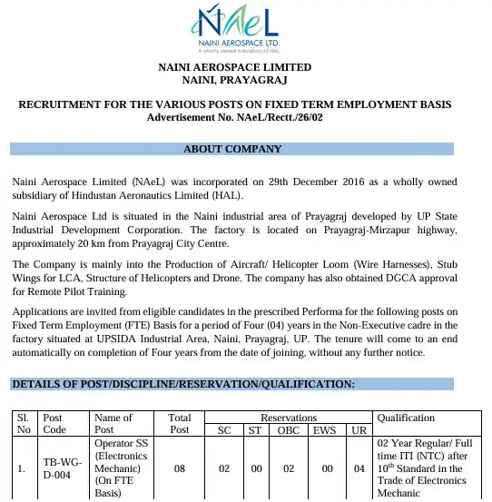 Official Notificaiton image of NAeL Non-Executive Recruitment 2026