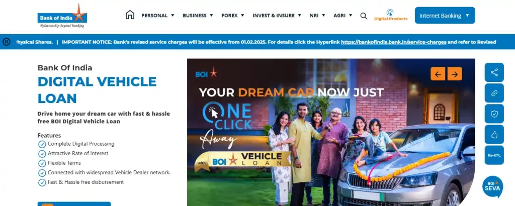 BOI website homepage image of Bank of India Credit Officer Recruitment 2026