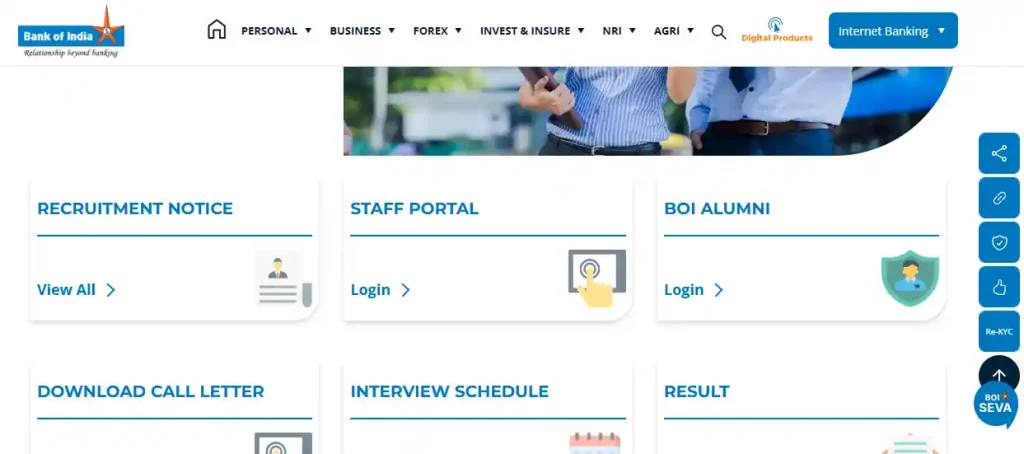 RECRUITMENT NOTICE option for Bank of India Credit Officer Recruitment 2026