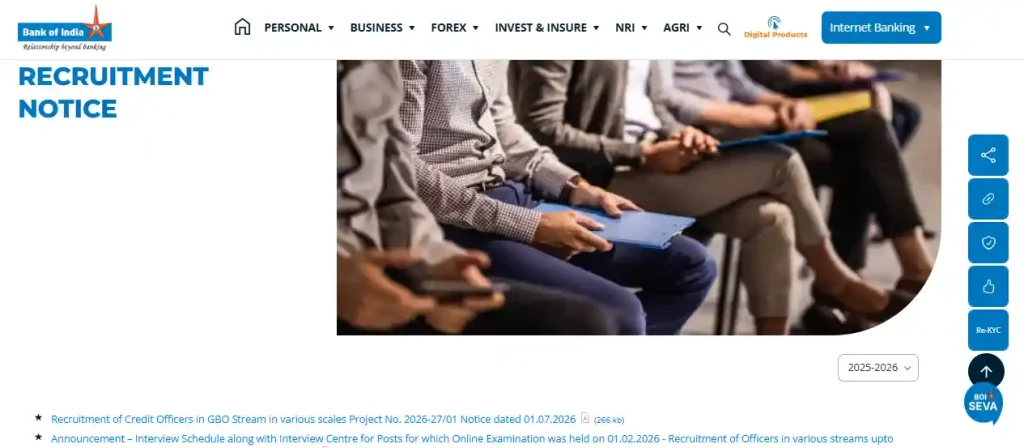 Apply Link PDF option for Bank of India Credit Officer Recruitment 2026