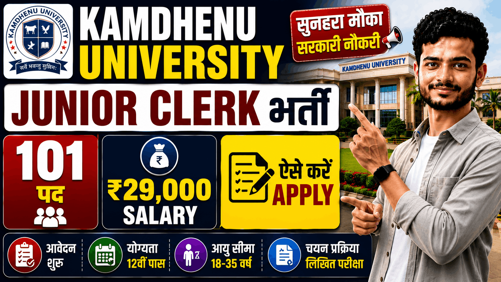 Kamdhenu University Junior Clerk Recruitment 2026 Kamdhenu University Junior Clerk Recruitment 2026