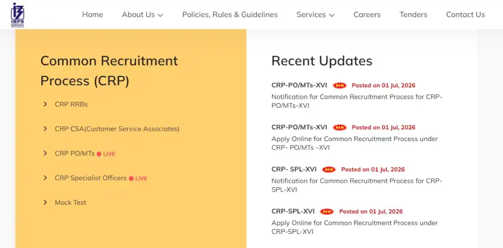 IBPS website homepage for IBPS PO Recruitment 2026