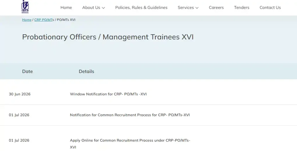 Apply option for IBPS PO Recruitment 2026