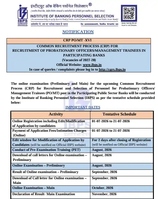notificaiton image of IBPS PO Recruitment 2026