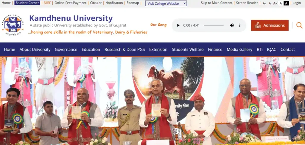 Kamdhenu University Junior Clerk Recruitment 2026 Kamdhenu University homepage for Kamdhenu University Junior Clerk Recruitment 2026