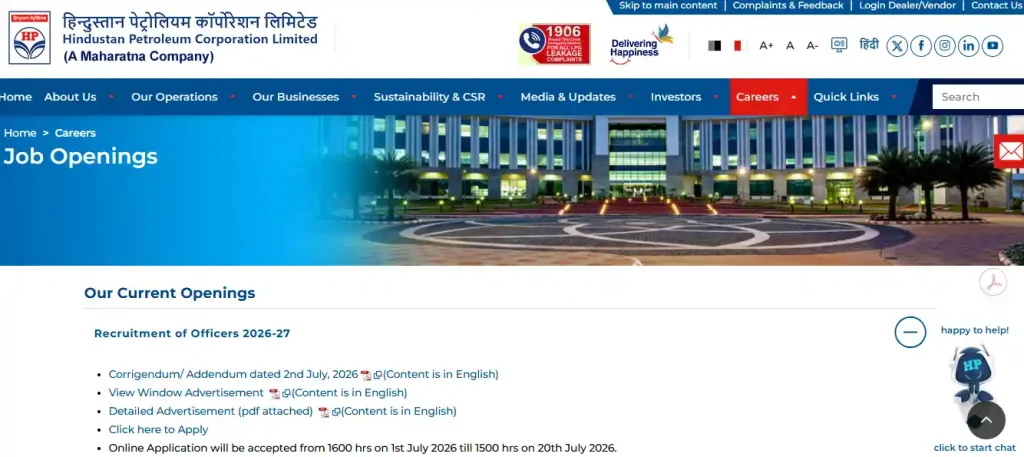 apply option for HPCL Recruitment 2026