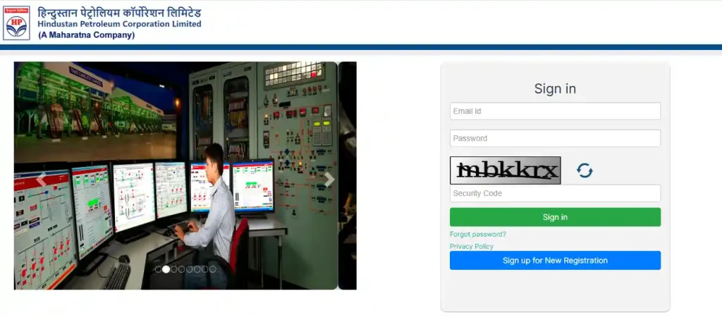 Sign In page for HPCL Recruitment 2026