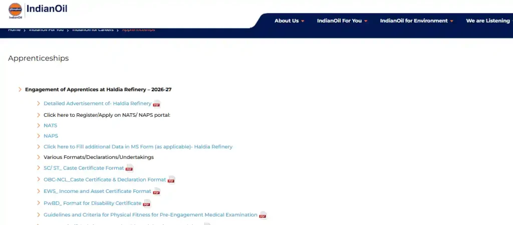 Apply link for IOCL Haldia Apprentice Recruitment 2026