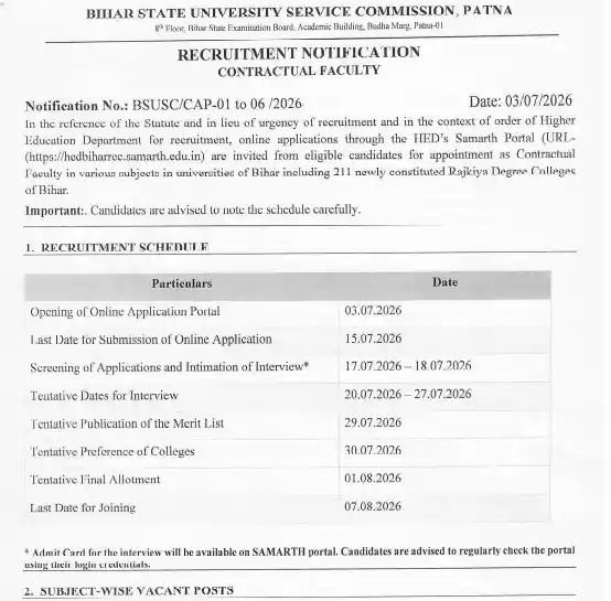 Full Notification image of Bihar Assistant Professor Recruitment 2026
