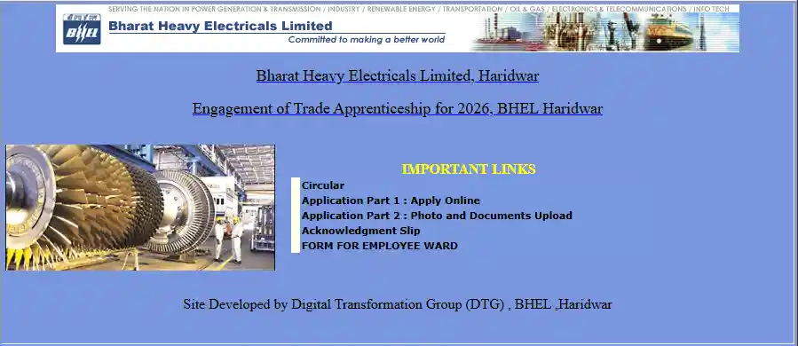 Apply option for BHEL Haridwar Trade Apprentice Recruitment 2026