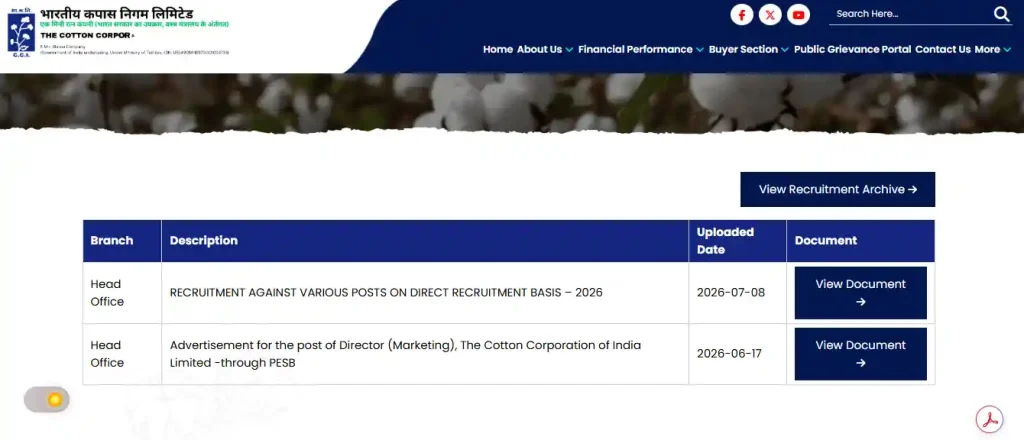 Recruitment section for CCI Recruitment 2026