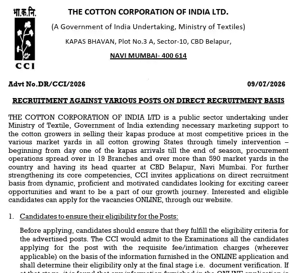 Official Notification image of CCI Recruitment 2026