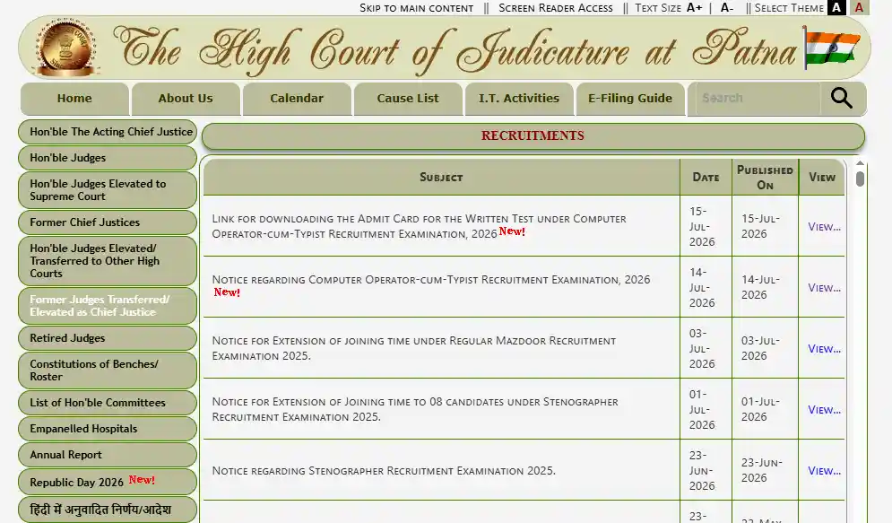 Admit Card Download Link for Patna High Court Computer Operator-Cum-Typist Admit Card 2026