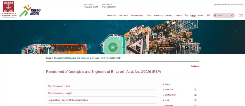 Apply Link for ONGC Graduate Trainee Recruitment 2026