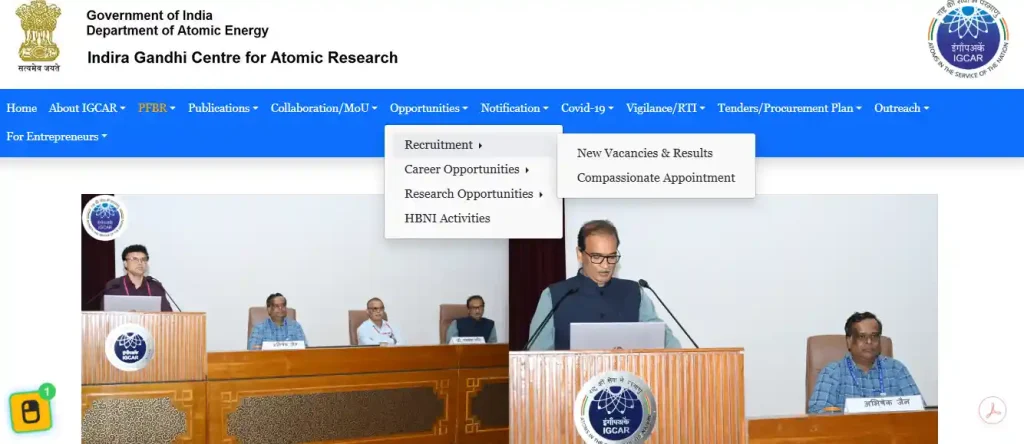 IGCAR website homepage image of IGCAR Apprentice Recruitment 2026