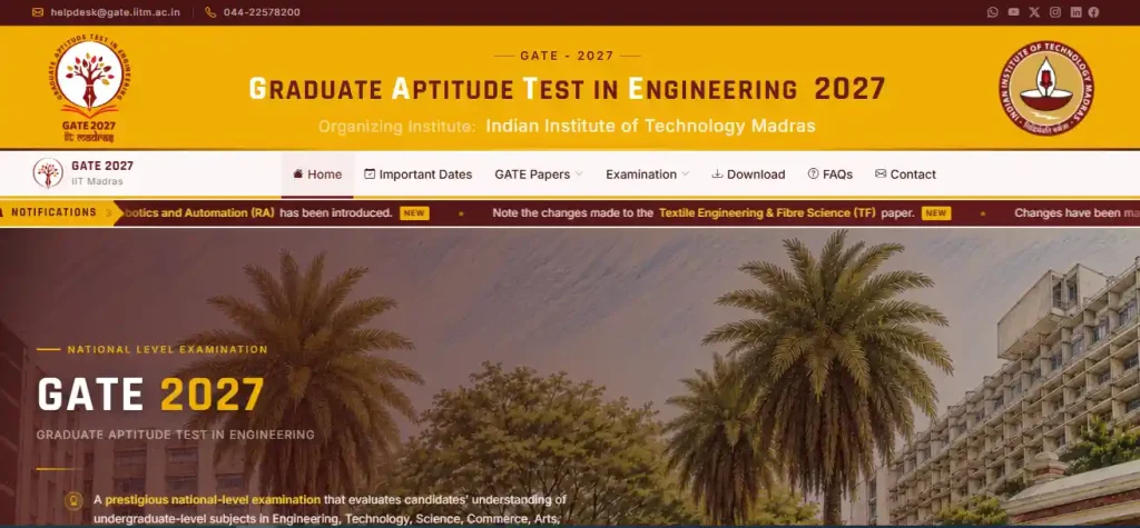 GATE 2027 website image for GATE 2027 Registration