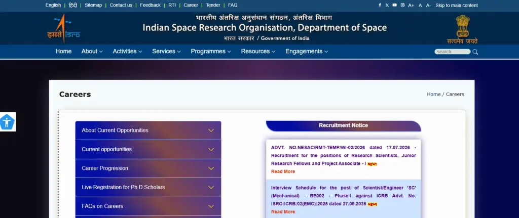 Recruitment Notice section image of ISRO Recruitment 2026