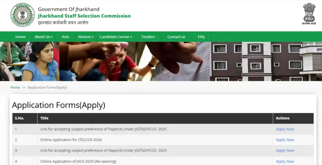 Application Forms(Apply) section for JSSC Para Teacher Recruitment 2026