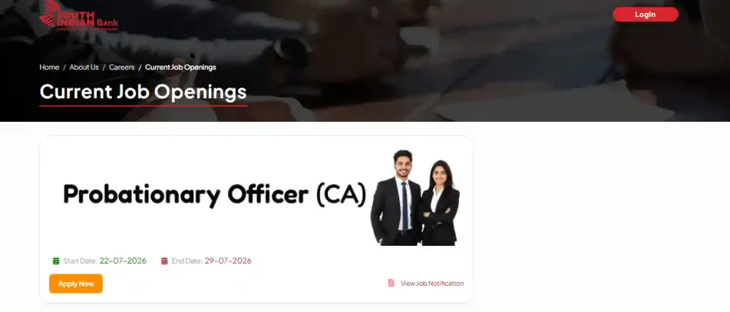 Apply option for South Indian Bank PO Recruitment 2026