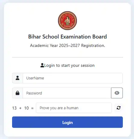 Bihar Board Dummy Registration Card 2027 Login form for School and College Principal for Bihar Board Dummy Registration Card 2027